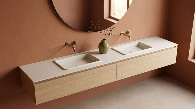 Projectwastafel van solid surface met twee geïntegreerde kommen